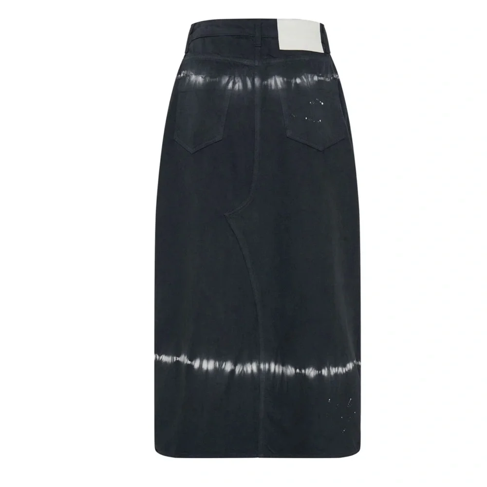 Rocko Mid Waist Long Length Denim Skirt - Black Magic